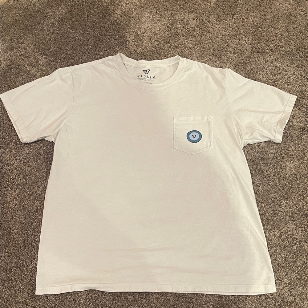 VISSLA Classic White Tee with Blue Logo Pocket